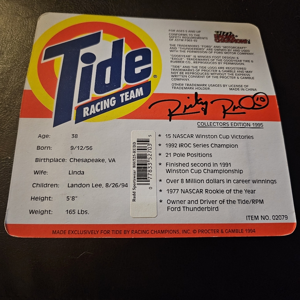 NIP Ricky Rudd #10 Tide Racing Champions 1:64 Diecast Collectible. - Picture 2 of 2